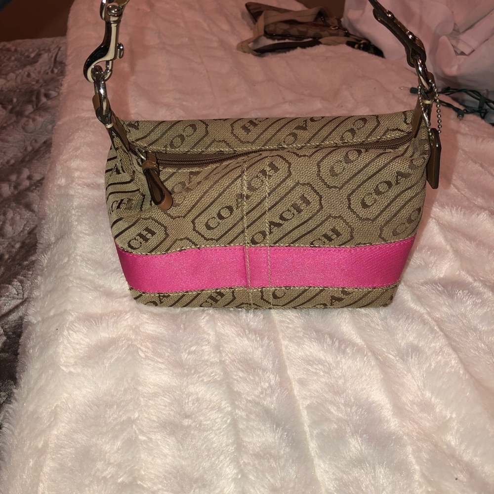 Small brown coach purse with a hot pink strip - Picture 1 of 7